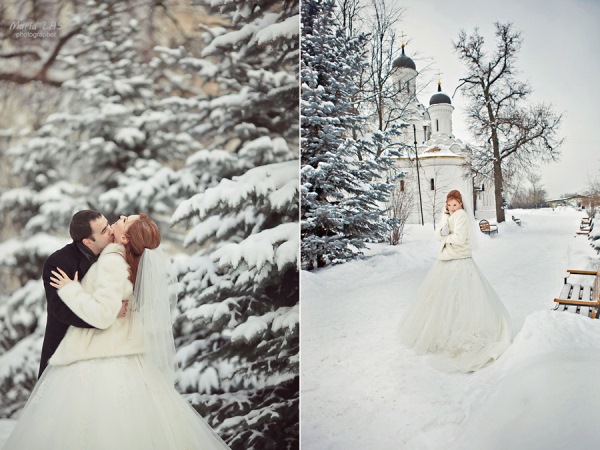 Классическая зимняя свадьба с венчанием