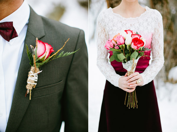 Сказочная зимняя свадьба: розы, снег и красный бархат